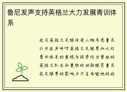 鲁尼发声支持英格兰大力发展青训体系
